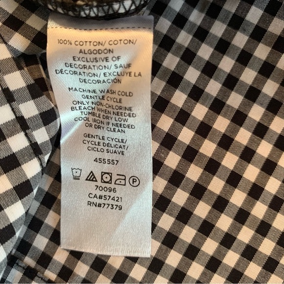 Ann Taylor Gingham Flutter Sleeve Black & White Yellow Embroidered Sleeve Sz M - Picture 4 of 8